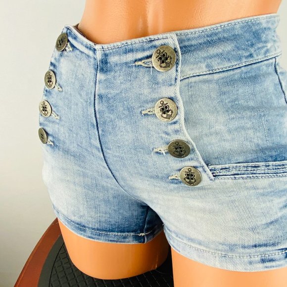 Rue 21 Panel Front Jean Shorts Anchor Buttons 1/2 - Picture 3 of 10
